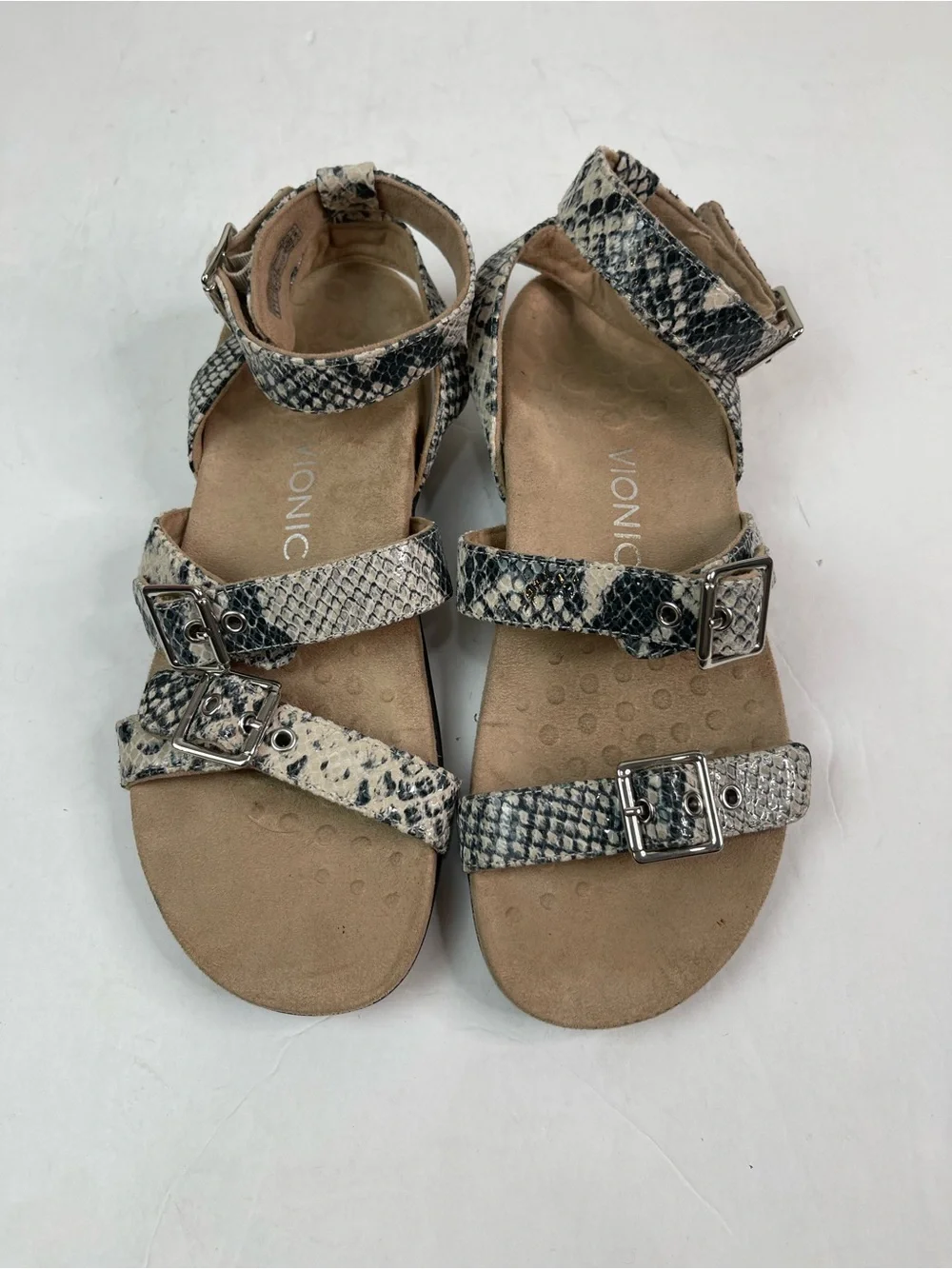 VIONIC Sahara Snake Skin Print Ankle‎ Strap Gladiator Sandals Size 8 EU 39